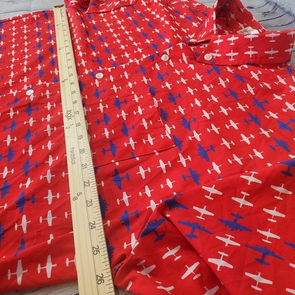 Sporty's Wright Bros 2XL Short Sleeve Button Down Shirt Airplanes Red Flying - Picture 7 of 9